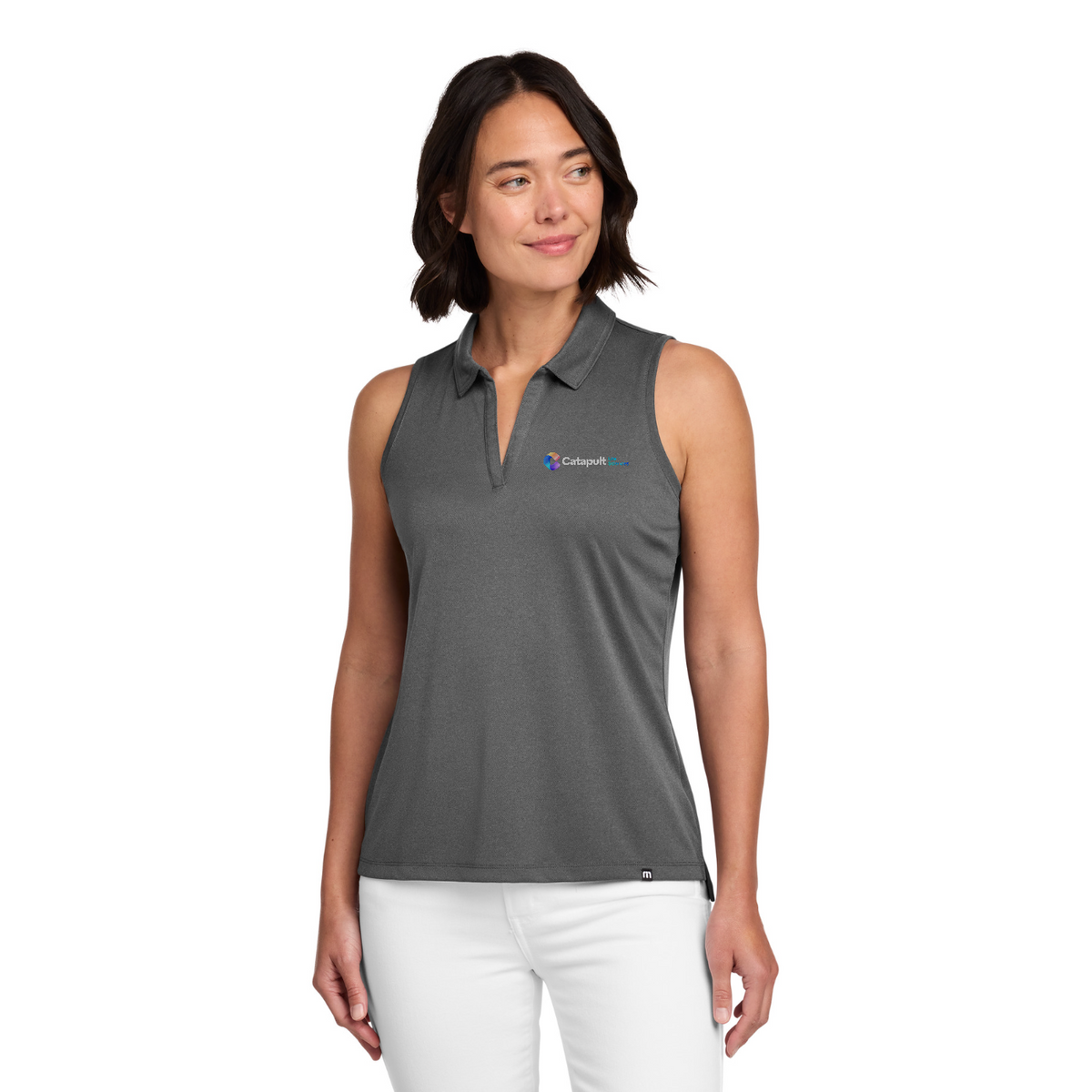 TravisMathew Women's Coto Performance Sleeveless Polo - Life Sciences — model